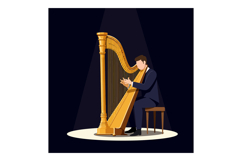Male harp player in formal suit performing on large golden h Product Image 1