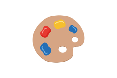Artist paint palette with colorful paint blobs in flat minim Product Image 1