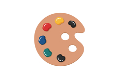 Artist paint palette with colorful paint dabs in flat minima Product Image 1