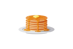 Stack of golden pancakes with melting butter and dripping sy Product Image 1