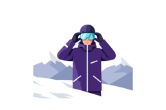 Male skier in purple winter jacket adjusting goggles snowy m Product Image 1