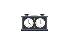 Classic black chess clock with twin white dials showing time Product Image 1