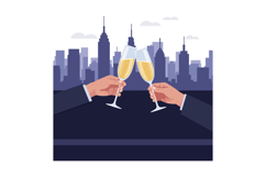 Two hands clinking champagne glasses in formal suits against Product Image 1