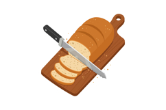 Sliced loaf of bread on wooden cutting board with serrated k Product Image 1