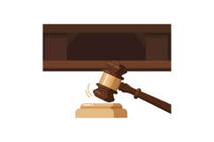 Wooden judge gavel striking block with courtroom bench backg Product Image 1