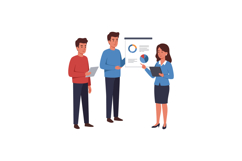 Business professionals discussing charts and data in flat st Product Image 1