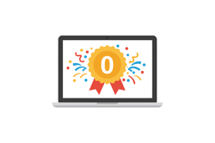 Laptop computer with zero score badge and colorful confetti Product Image 1