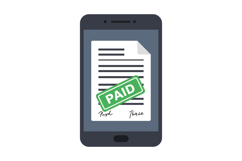 Smartphone displaying signed document with green paid stamp Product Image 1