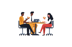 Three diverse coworkers eating sandwiches and working on lap Product Image 1