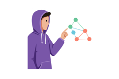 Young person in purple hoodie pointing at colorful connected Product Image 1