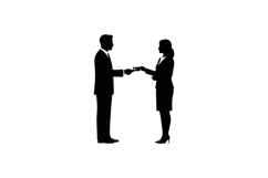 Businessman and businesswoman exchanging cards in profession Product Image 1
