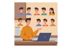 Young man video conferencing with diverse colleagues in flat Product Image 1
