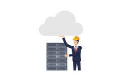Male engineer in suit with helmet interacting with cloud abo Product Image 1