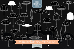 White Umbrella | Hand Drawn Vintage Beach Parasol, Rainy Day Product Image 1