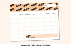 Printable undated monthly calendar with orange Halloween bat design