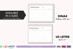 Monthly calendar planner in blush pink, dusty blue and cream with clean writing spaces