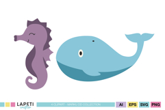 Baby ocean animal graphics for stickers and invitations