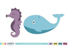 Baby ocean animal graphics for stickers and invitations