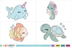 Under the sea clipart collection with four cute ocean creatures