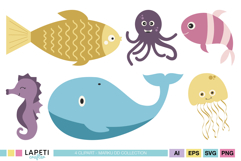 Children’s sea animal clipart for creative printable projects