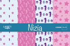 Four pastel Under the Sea digital papers with seahorses, starfish and ocean plants