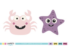 Under the sea party clipart with kawaii sea animals for printable birthday decorations