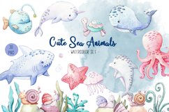 Undersea watercolor clipart, cute sea animals Product Image 1