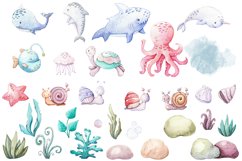 Undersea watercolor clipart, cute sea animals Product Image 4