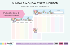 Under the sea weekly planner showing Sunday and Monday start options, perfect for kids and mermaid lovers.