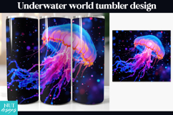 Underwater Galaxy Tumbler, Neon Jellyfish Tumbler wrap Product Image 1