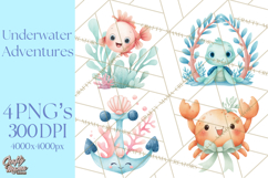 Pastel Underwater Clipart PNG, Baby Sea Animals Clip Art Product Image 1