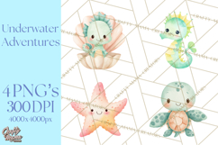 Pastel Underwater Clipart PNG, Baby Sea Animals Clip Art Product Image 1