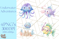 Pastel Underwater Clipart PNG, Baby Sea Animals Clip Art Product Image 1