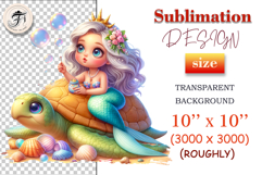 Ocean-themed clipart of cute mermaid girl and turtle with bubbles and seashells, perfect for children’s art, printing, and scrapbooking.