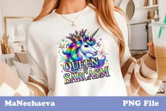 Queen of Sarcasm Unicorn Sublimation PNG | Funny T-Shirt Product Image 1