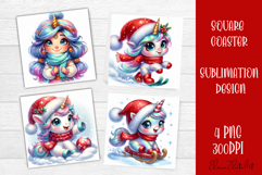 Funny unicorn Square Coaster Sublimation | unicorn christmas Product Image 1