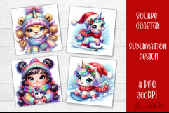 Funny unicorn Square Coaster Sublimation | unicorn christmas Product Image 1