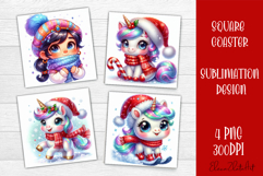 Funny unicorn Square Coaster Sublimation | unicorn christmas Product Image 1