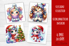 Funny unicorn Square Coaster Sublimation | unicorn christmas Product Image 1
