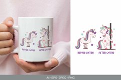 Playful Unicorn Before Coffee and After Coffee Sublimation Product Image 1