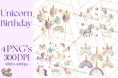 Unicorn Birthday Party Clipart, Magical Celebration Png Product Image 1