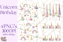 Unicorn Birthday Party Clipart, Magical Celebration Png Product Image 1