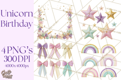 Unicorn Birthday Party Clipart, Magical Celebration Png Product Image 1