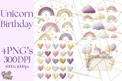 Unicorn Birthday Party Clipart, Magical Celebration Png Product Image 1