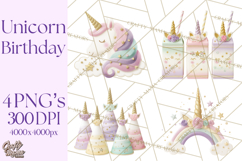 Unicorn Birthday Party Clipart, Magical Celebration Png Product Image 1