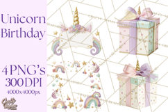 Unicorn Birthday Party Clipart, Magical Celebration Png Product Image 1