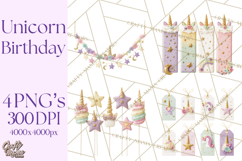 Unicorn Birthday Party Clipart, Magical Celebration Png Product Image 1