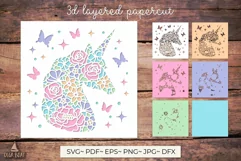 Unicorn, Fairy, Butterfly card svg |3d girl birthday card Product Image 5
