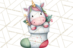 Christmas Unicorn Clipart, Cute Watercolor Unicorns PNG Product Image 3