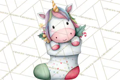 Christmas Unicorn Clipart, Cute Watercolor Unicorns PNG Product Image 3